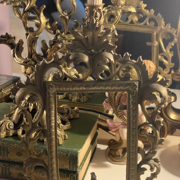 ✨ antique ornate filigree Vintage Art Nouveau Brass Mirror or picture Frame - Picture 12 of 14